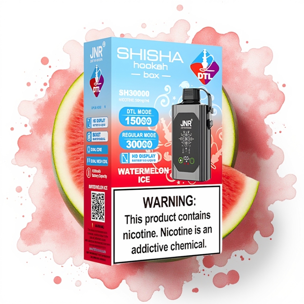 JNR Shisha Hookah Box 20500 Puffs Disposable Vape Vannmelon Is – HD Display, 25ml, Type-C