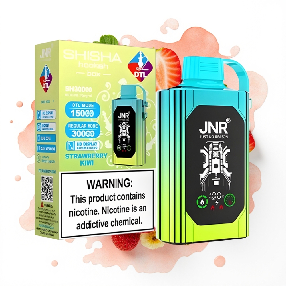 JNR Shisha Hookah Box 20500 Puffs – Jordbær Kiwi, HD Display, 25ml, 1000mAh
