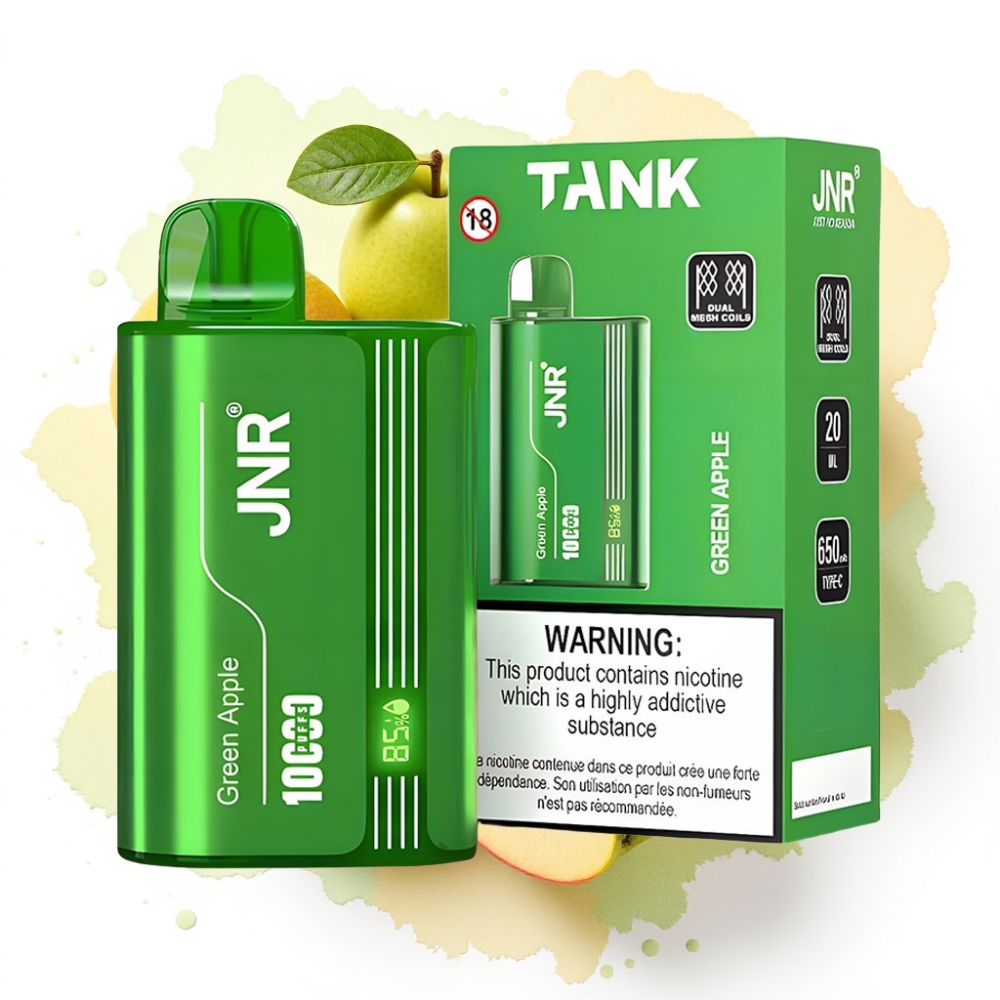 JNR Tank 10000 Puffs Engangsdamp Grønt Eple Fersken Pære, 20ml, 650mAh