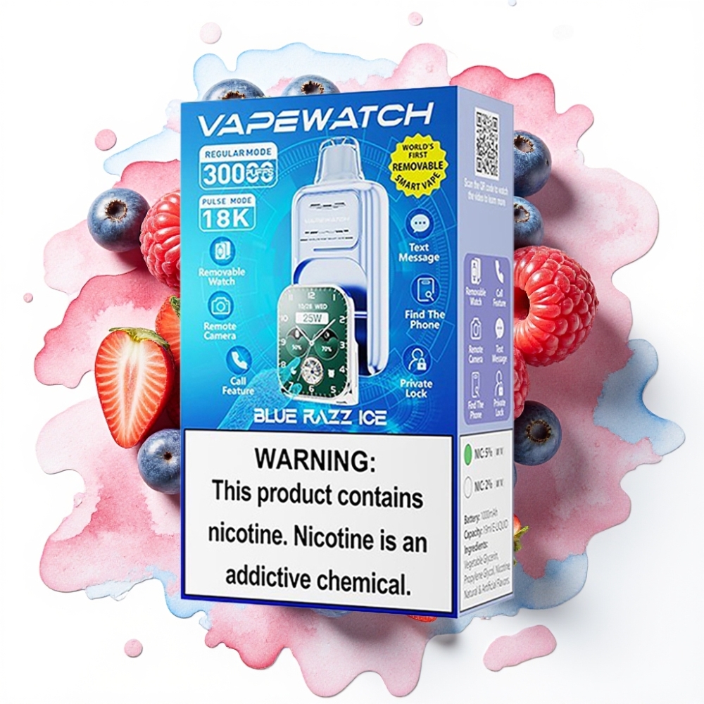 JNR VapeWatch 30000 Puffs Blå Bringebær Is – 19mL, 5%, Type-C