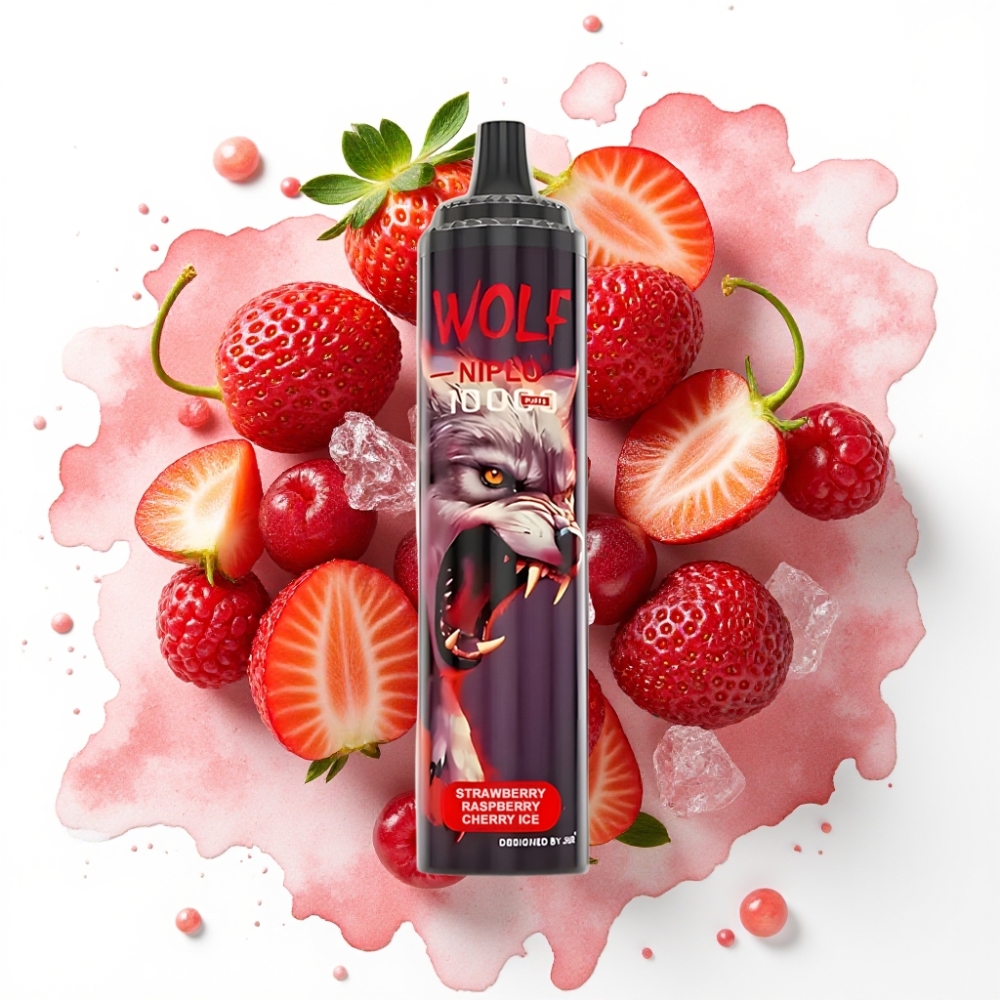 JNR Wolf Niplo 10000 Puffs Jordbær Bringebær Kirsebær Is – 20ml, 5%, Type-C