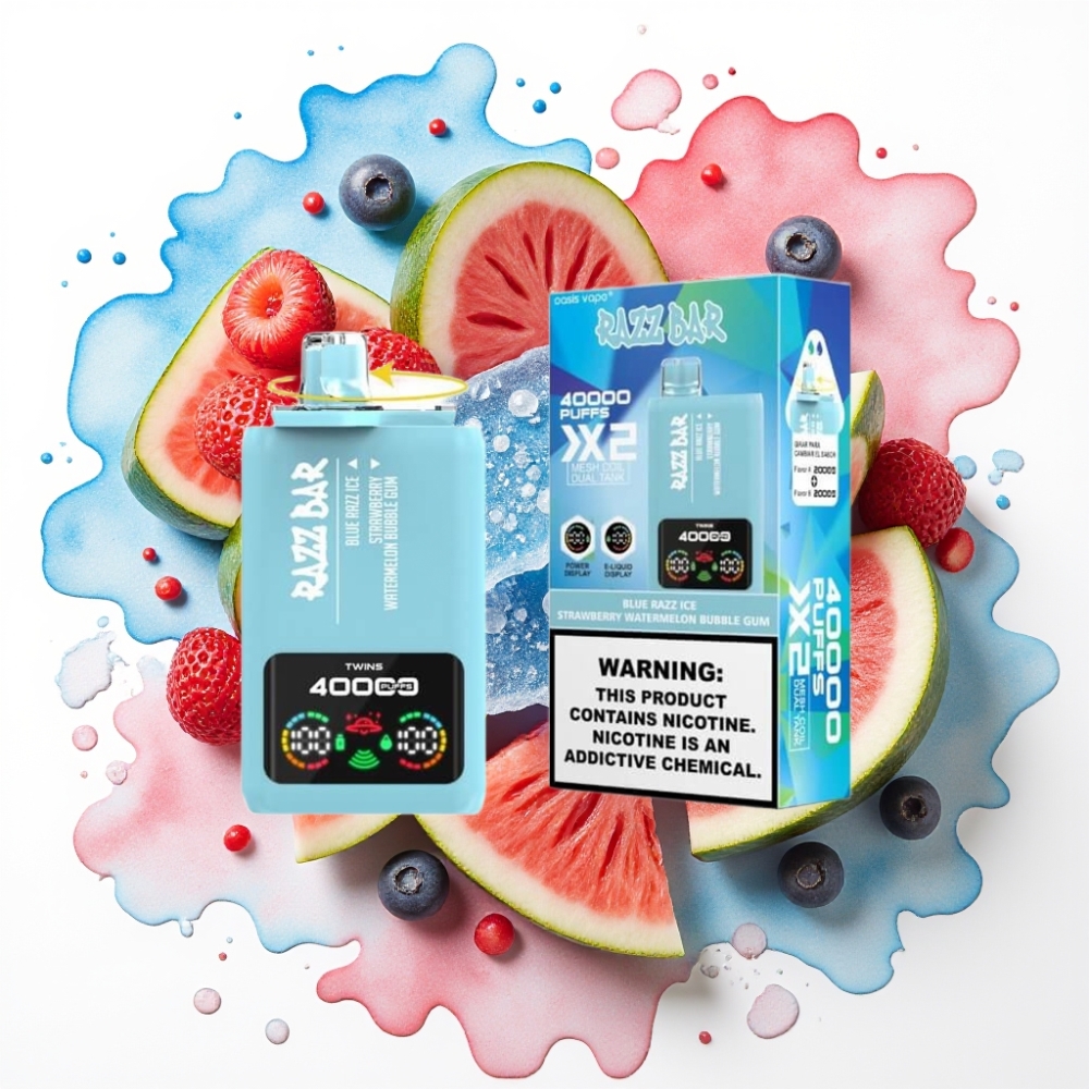 Razz Bar 40000 Puffs Disposable Vape BLÅ RAZZ IS-JORDBÆR VANNMELON TYGGEGUMMI 650 mAh Type-C