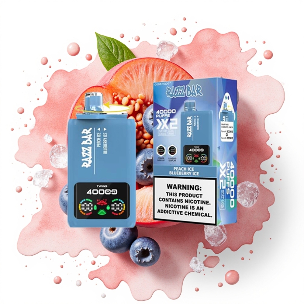 Razz Bar 40000 Puffs Disposable Vape FERSKEN IS & BLÅBÆR IS – 40000 Puffs, 1.0Ω×2 Mesh Coil, Type-C