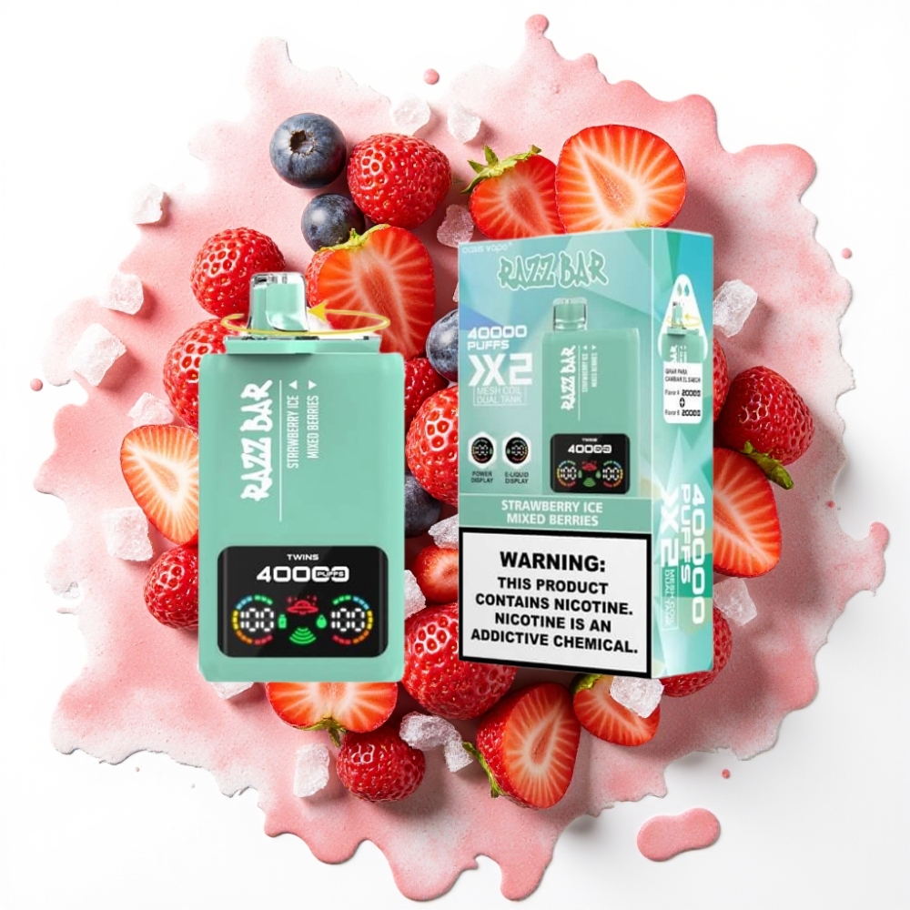 Razz Bar 40000 Puffs Disposable Vape JORDBÆRIS & BLANDBÆR – 40000 Puffs, 1.0Ω×2 Mesh, 650mAh