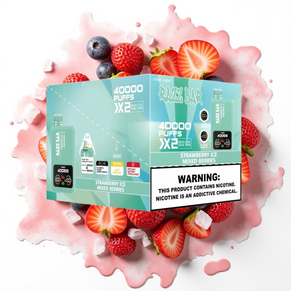 Razz Bar 40000 Puffs Disposable Vape JORDBÆRIS & BLANDBÆR – 40000 Puffs, 1.0Ω×2 Mesh, 650mAh