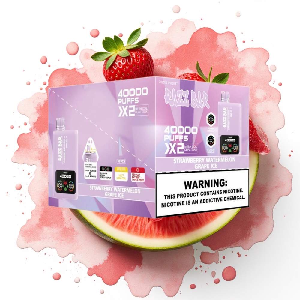 Razz Bar 40000 Puffs Disposable Vape JORDBÆR VANNLIE & DRUEIS – 1.0Ω×2 Mesh Coil, 650 mAh