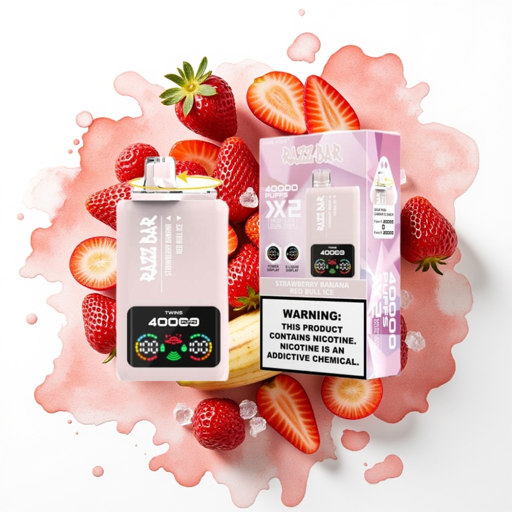 Razz Bar 40000 Puffs Engangsvape Jordbær Banan & Red Bull Is 1.0Ω×2 Mesh Coil 650 mAh