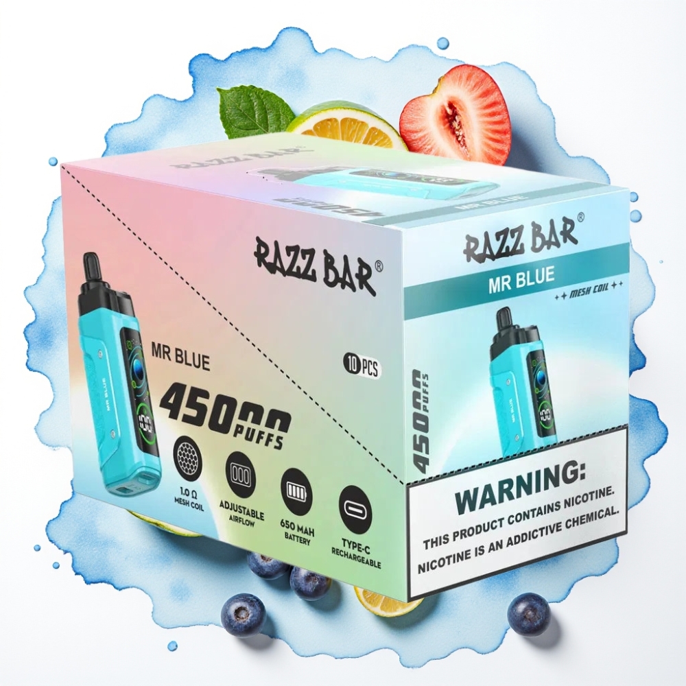 Razz Bar 45000 Puffs Disposable Vape Mr Blå – 1.0 Ohm Mesh, Justerbar Luftstrøm