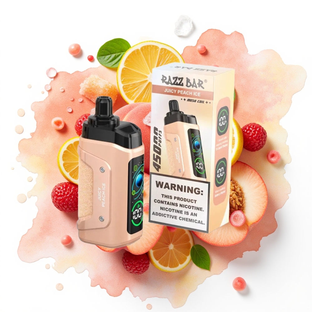Razz Bar 45000 Puffs Disposable Vape Saftig Fersken Is, 1.0 Ohm Mesh, 650 mAh