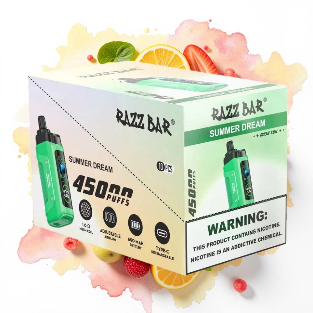 Razz Bar 45000 Puffs Disposable Vape Sommerdrøm, 1.0 Ohm Mesh, 650 mAh