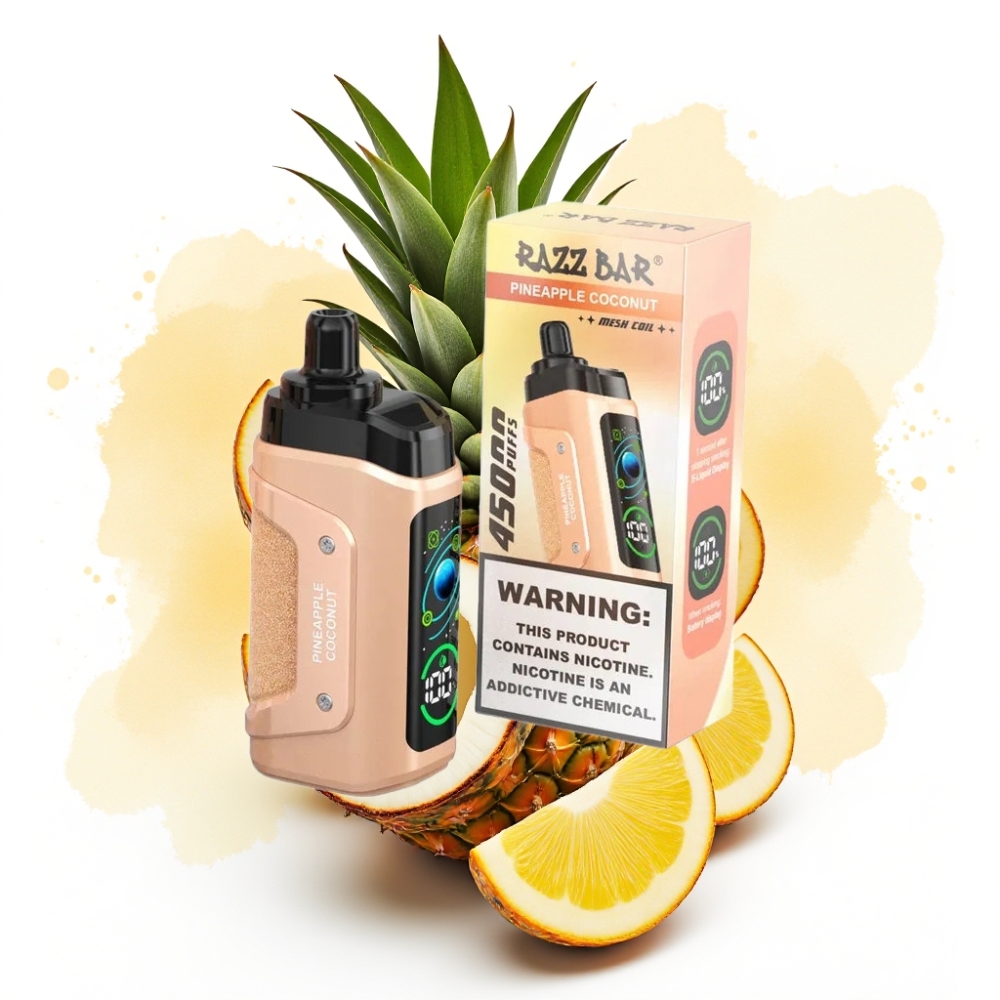 Razz Bar 45000 Puffs Engangsvape Ananas Kokos – 1.0 Ohm Mesh, Justerbar Luftstrøm, 650 mAh