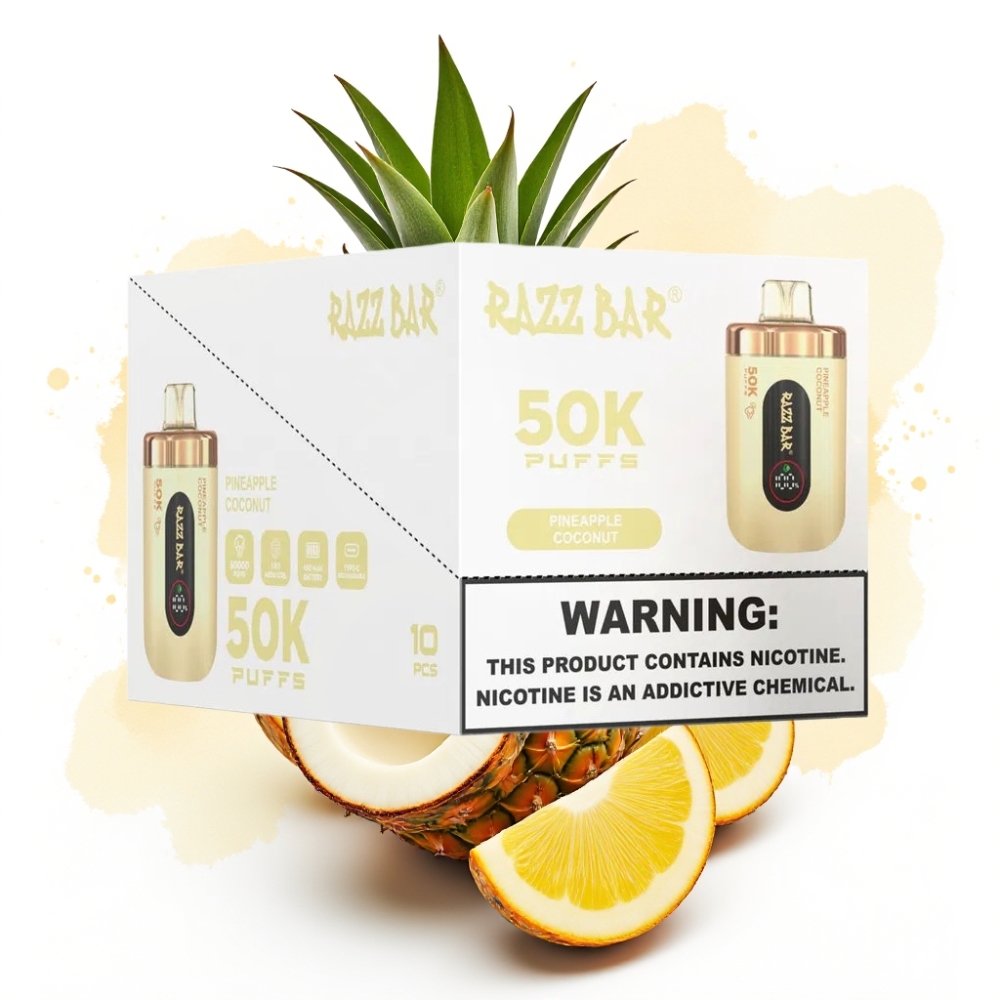 Razz Bar 50K Puffs Disposable Vape Ananas Kokos – 50000 Puffs, 1.0 Ohm Mesh, Type-C