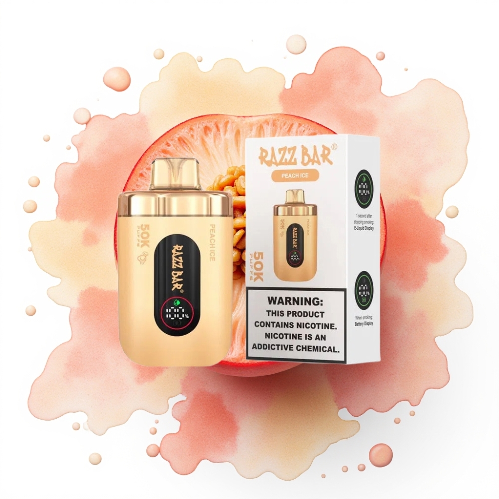 Razz Bar 50K Puffs Disposable Vape Fersken Is 1.0 Ohm Mesh, 650 mAh, Type-C