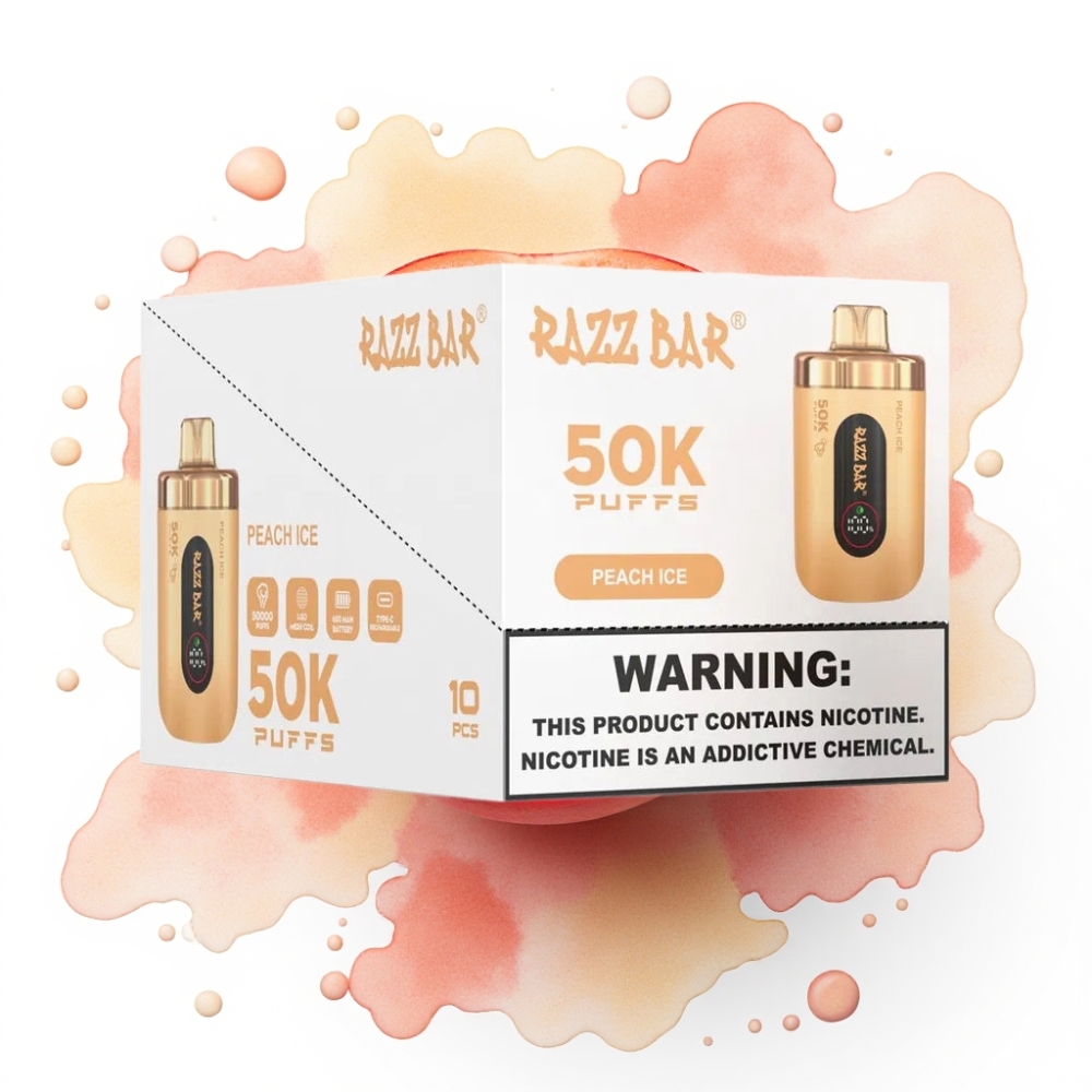 Razz Bar 50K Puffs Disposable Vape Fersken Is 1.0 Ohm Mesh, 650 mAh, Type-C