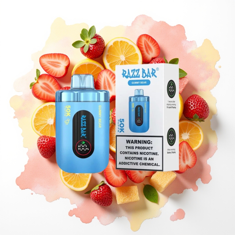 Razz Bar 50K Puffs Disposable Vape Gummibjørn – 50K Puffs, 1.0 Ohm, Type-C