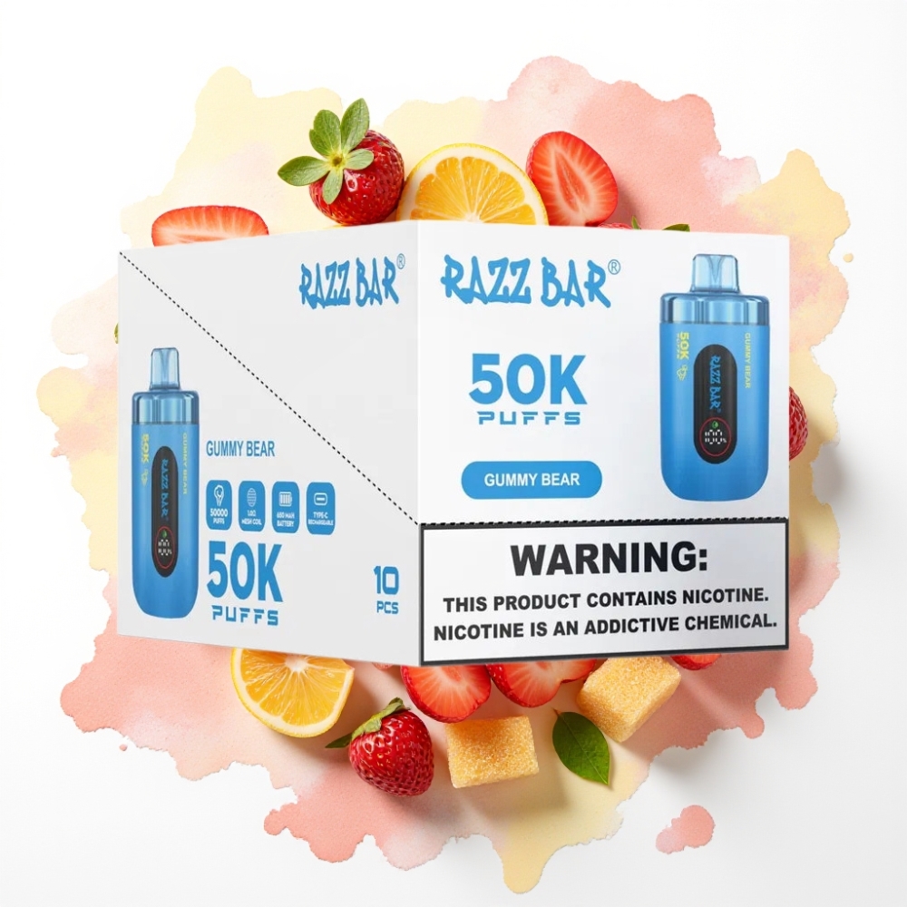 Razz Bar 50K Puffs Disposable Vape Gummibjørn – 50K Puffs, 1.0 Ohm, Type-C