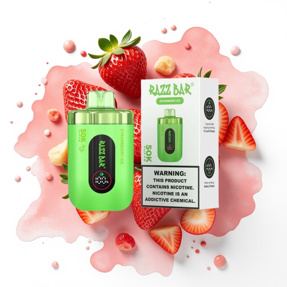 Razz Bar 50K Puffs Disposable Vape Jordbær Is – 50000 Puff, 1.0 Ohm, 650 mAh