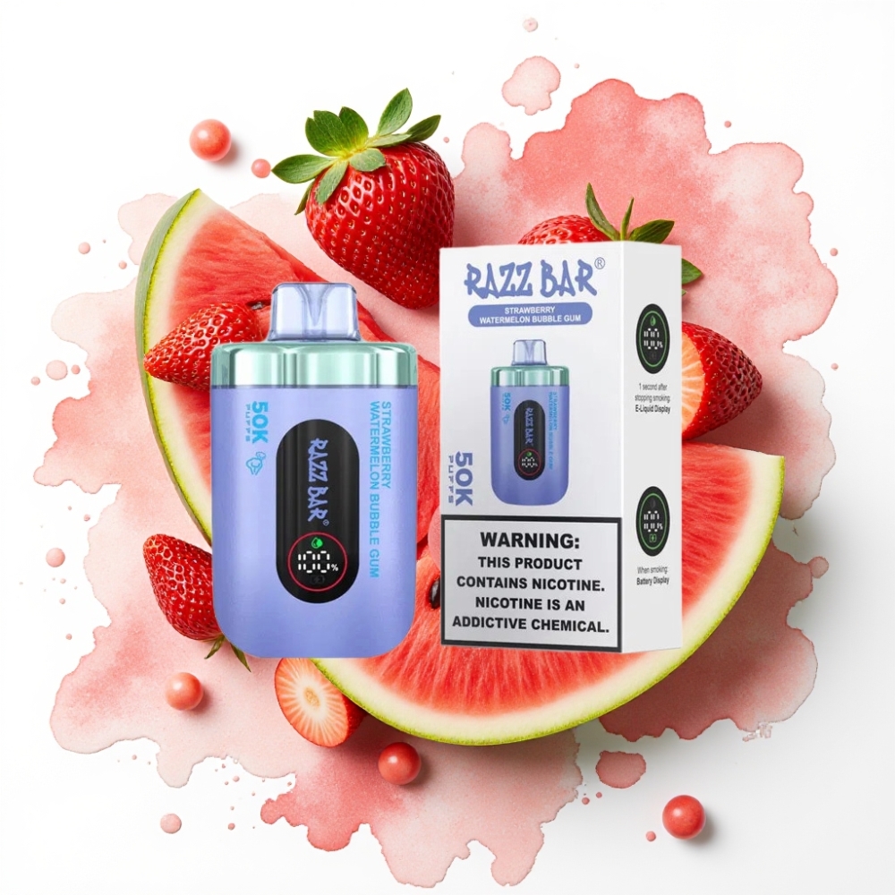 Razz Bar 50K Puffs Disposable Vape Jordbær Vannmelon Tyggegummi 50000 Puffs 2% Nikotin