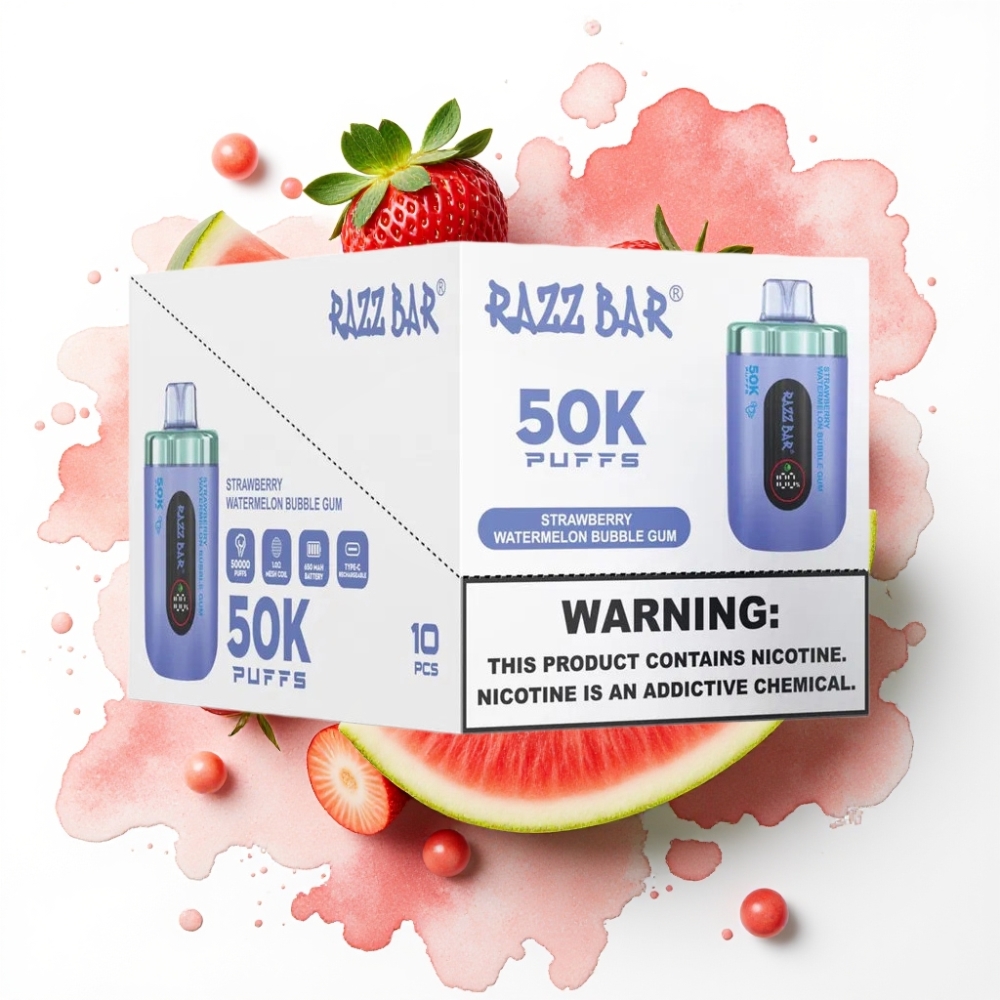 Razz Bar 50K Puffs Disposable Vape Jordbær Vannmelon Tyggegummi 50000 Puffs 2% Nikotin