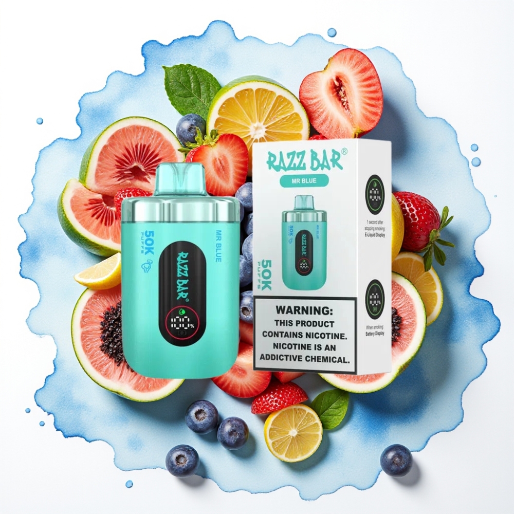 Razz Bar 50K Puffs Disposable Vape Mr Blå – 50000 Puffs, 1.0 Ohm, Type-C