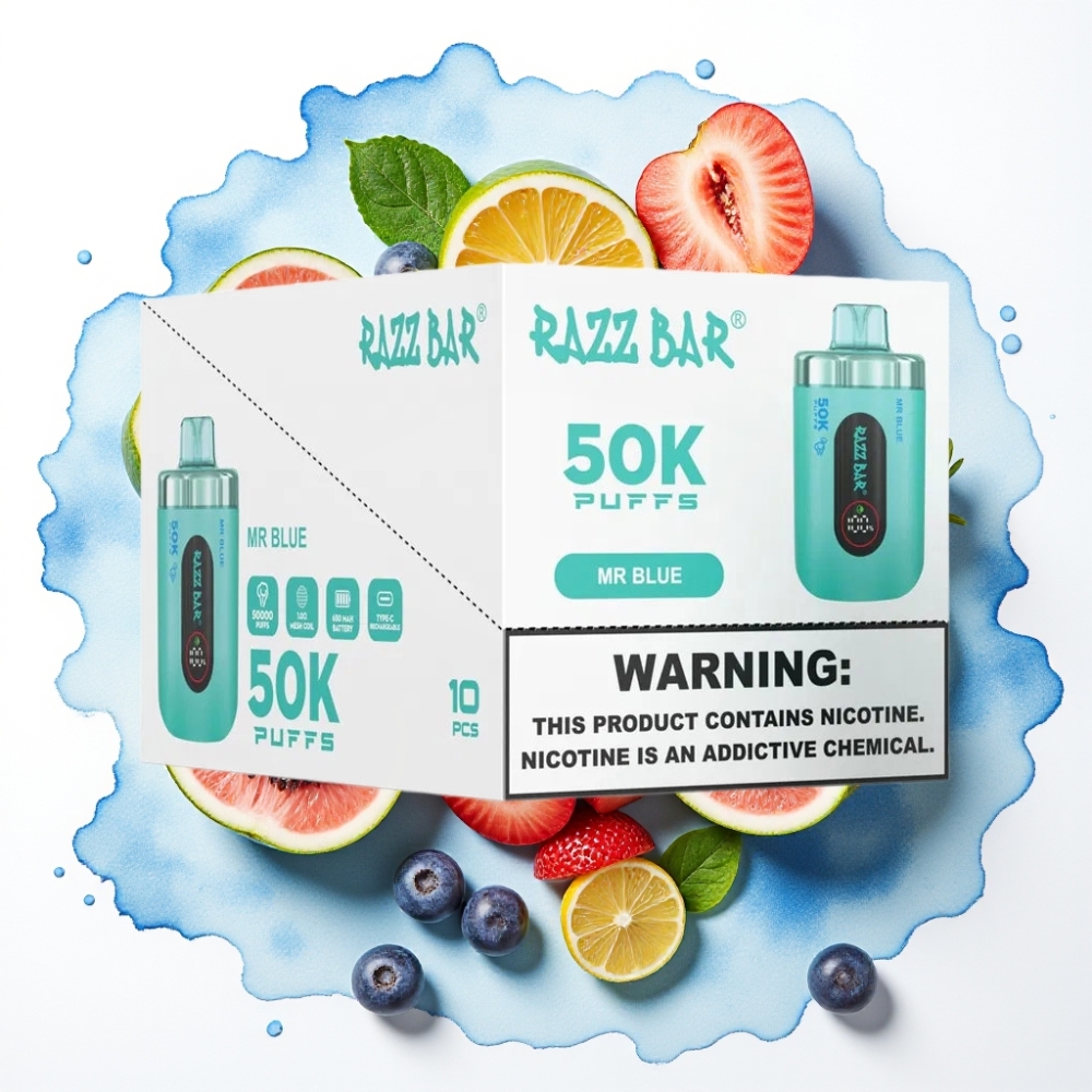 Razz Bar 50K Puffs Disposable Vape Mr Blå – 50000 Puffs, 1.0 Ohm, Type-C
