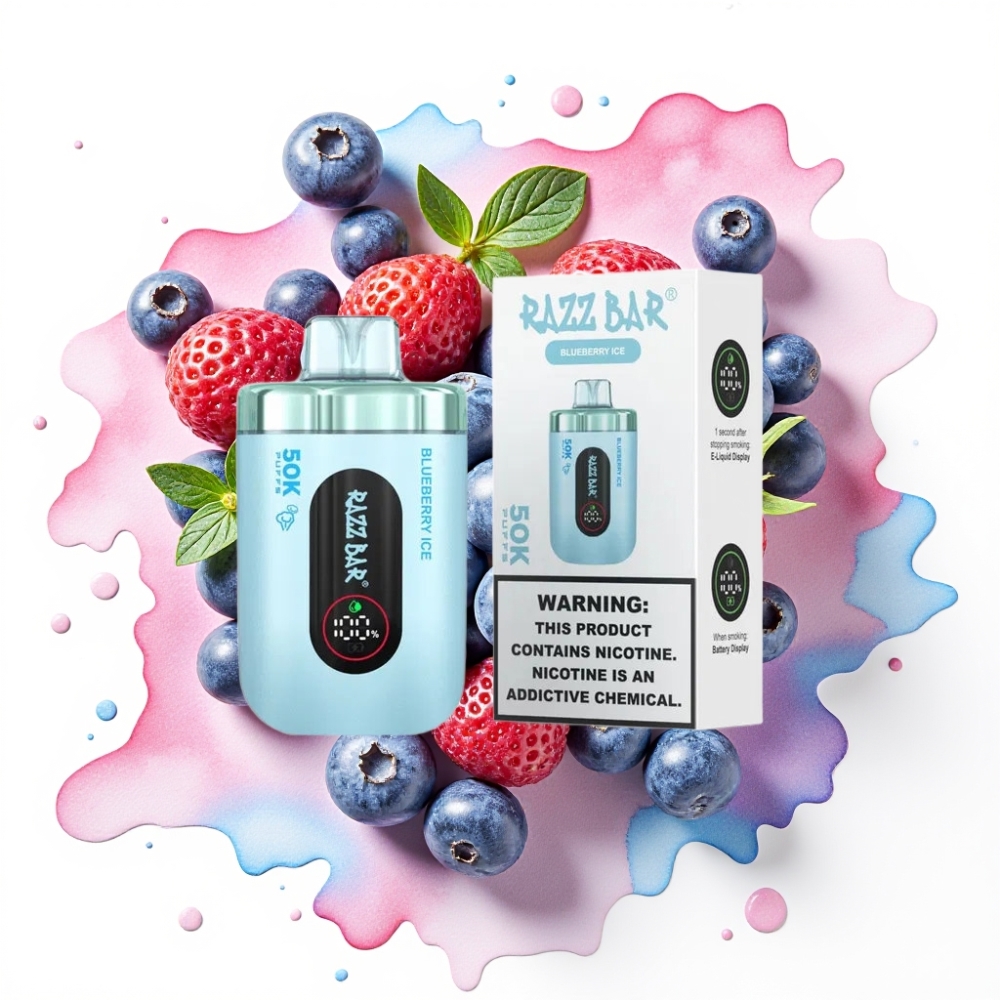 Razz Bar 50K Puffs Engangsdamp Blåbær Is 1.0 Ohm Mesh 650mAh