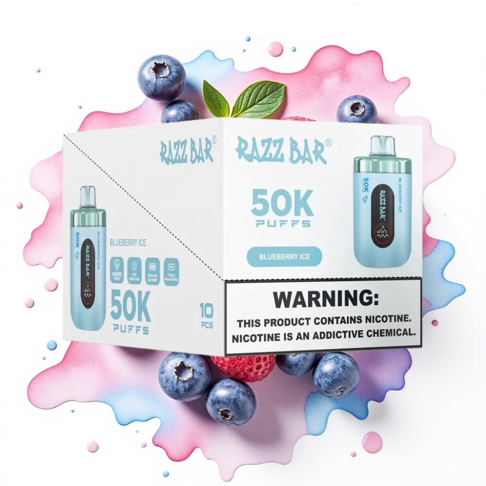 Razz Bar 50K Puffs Engangsdamp Blåbær Is 1.0 Ohm Mesh 650mAh