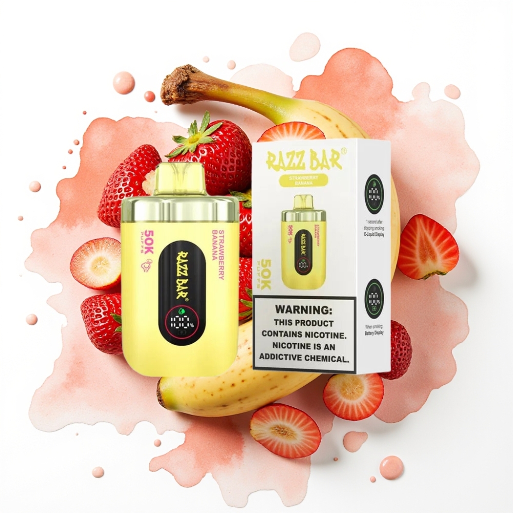Razz Bar 50K Puffs Engangsdamp Jordbær Banan 50000 Puffs 1.0 Ohm Mesh 650 Mah