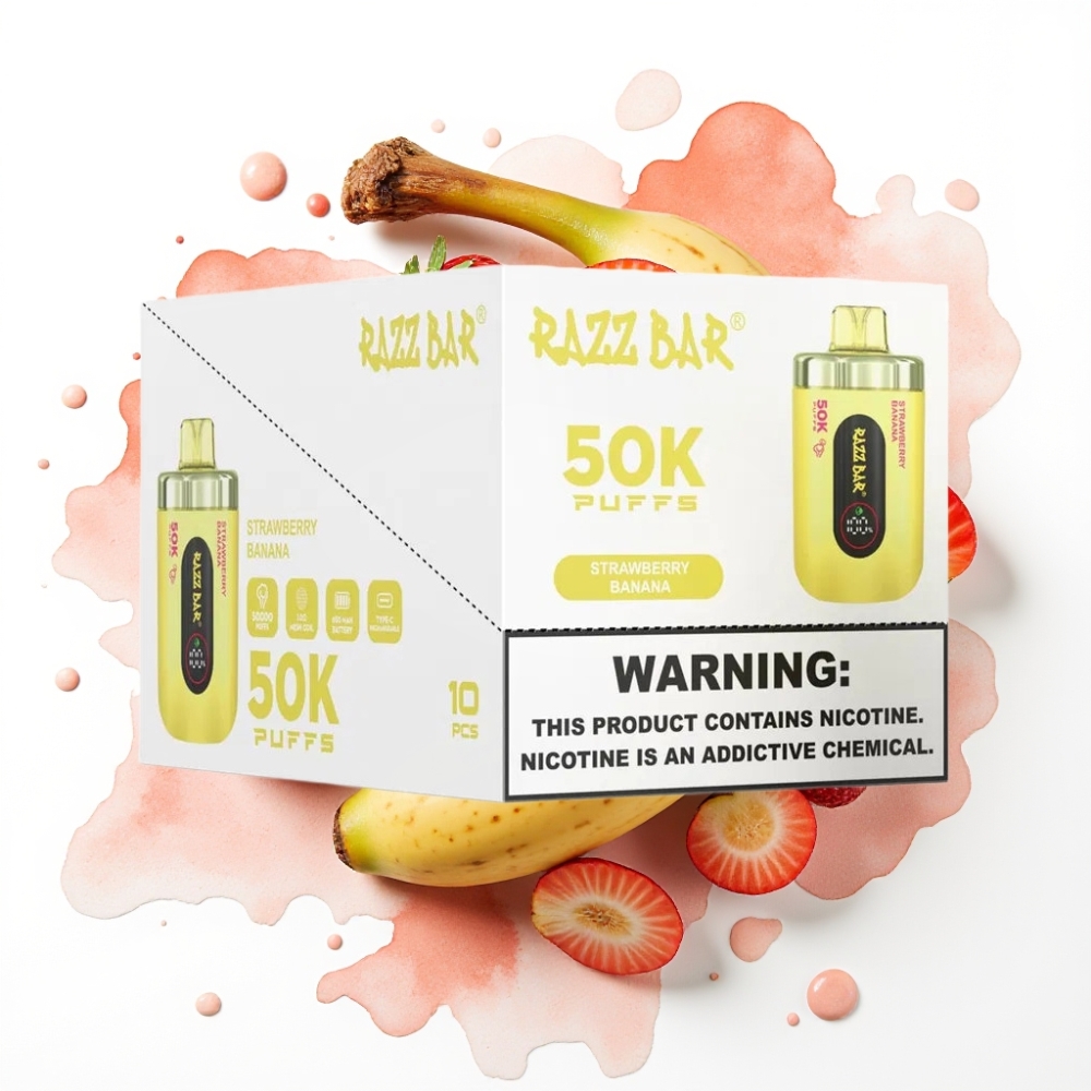 Razz Bar 50K Puffs Engangsdamp Jordbær Banan 50000 Puffs 1.0 Ohm Mesh 650 Mah